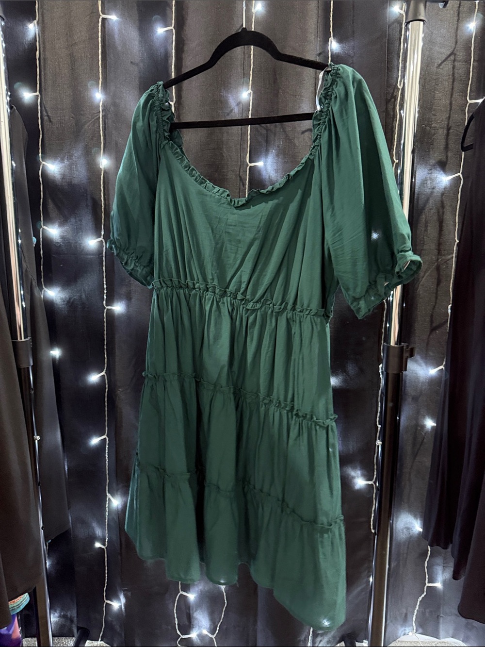Women's Green Tiered Puff Sleeve Dress